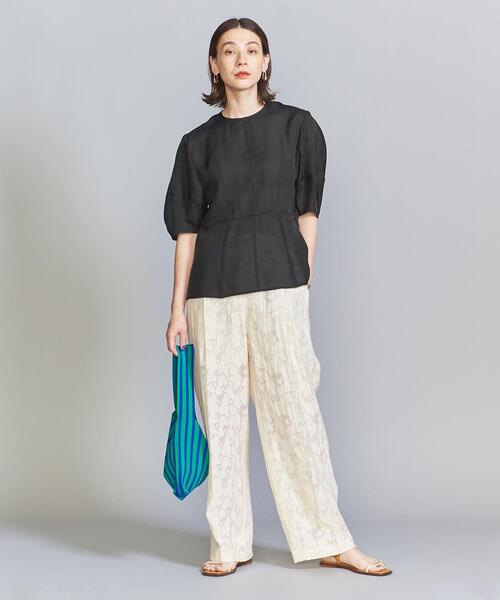 美品 22SS BEAUTY&YOUTH ビューティーアンドユース ユナイテッドアローズ シアーボリュームスリーブ ブラウス ネイビー レディース 古着 中古 BEAUTY&YOUTH UNITED ARROWS（ビューティーアンドユース