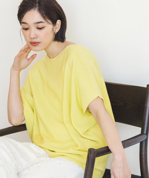 Gready Brilliant(グレディブリリアン)の「ホールGアシメフレンチニット(ニット/セーター・レディース・ライトグレー/ブラック/レモンイエロー・FREE)」の1枚目の写真