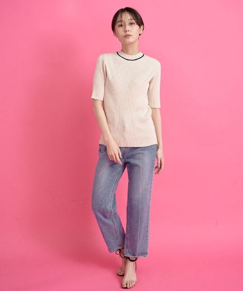 Kari & lili(カウリアンドリィリィ)の「neck line rib tops(ニット/セーター・レディース・ダークブルー/ライトブルー/オフホワイト・FREE)」の4枚目の写真