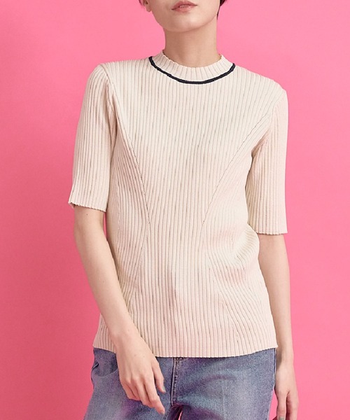 Kari & lili(カウリアンドリィリィ)の「neck line rib tops(ニット/セーター・レディース・ダークブルー/ライトブルー/オフホワイト・FREE)」の2枚目の写真