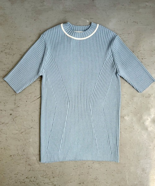 Kari & lili(カウリアンドリィリィ)の「neck line rib tops(ニット/セーター・レディース・ダークブルー/ライトブルー/オフホワイト・FREE)」の1枚目の写真
