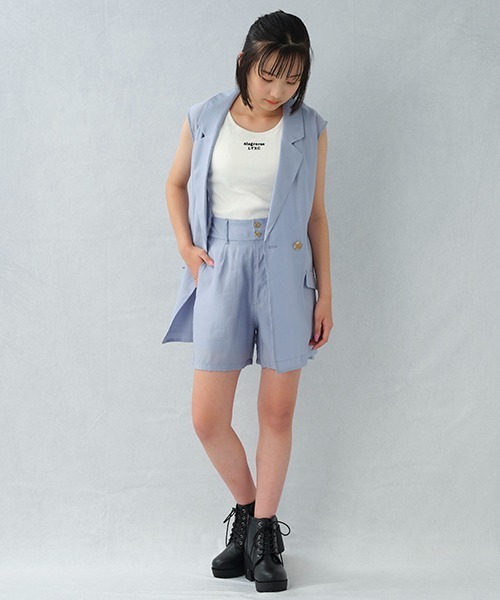 LOVETOXIC(ラブトキシック)の「シアージレSETUP(シャツワンピース・キッズ・サックスブルー/ブラック・L/M/S)」の2枚目の写真