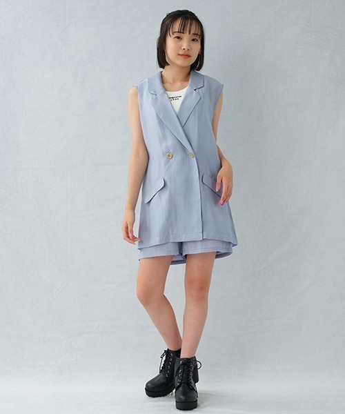 LOVETOXIC(ラブトキシック)の「シアージレSETUP(シャツワンピース・キッズ・サックスブルー/ブラック・L/M/S)」の3枚目の写真