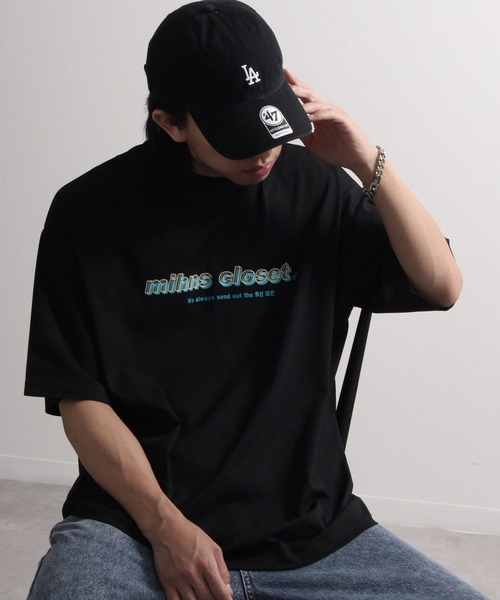 mihns closet(ミンズクローゼット)の「【mihns closet/ミンズクローゼット】中空糸天竺ロゴプリント半袖ビッグシルエットTシャツ(Tシャツ/カットソー・メンズ・ホワイト/ブラック系その他/ホワイト系その他/ブラック・M/L)」の14枚目の写真