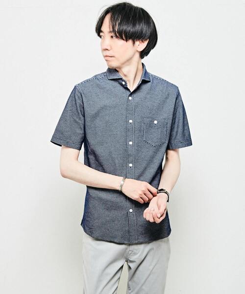 MEN'S MELROSE(メンズメルローズ)の「リンクスジャージホリゾンタルカラー半袖シャツ(シャツ/ブラウス・メンズ・グレー/ネイビー/ブラック・4/3/2)」の3枚目の写真
