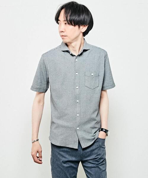MEN'S MELROSE(メンズメルローズ)の「リンクスジャージホリゾンタルカラー半袖シャツ(シャツ/ブラウス・メンズ・グレー/ネイビー/ブラック・4/3/2)」の2枚目の写真