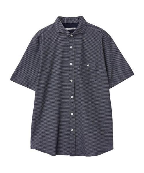 MEN'S MELROSE(メンズメルローズ)の「リンクスジャージホリゾンタルカラー半袖シャツ(シャツ/ブラウス・メンズ・グレー/ネイビー/ブラック・4/3/2)」の4枚目の写真
