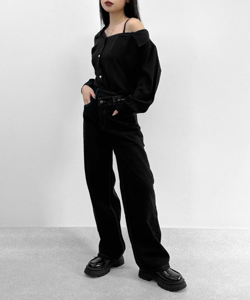LVEU.（ラブユ.）の「Asymmetric waist design denim / アシンメトリーウエストデザインデニム（デニムパンツ・レディース・ブラック・FREE）」の8枚目の写真