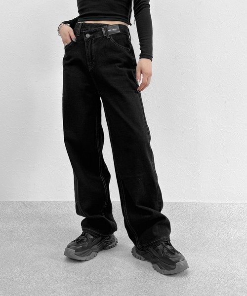 LVEU.（ラブユ.）の「Asymmetric waist design denim / アシンメトリーウエストデザインデニム（デニムパンツ・レディース・ブラック・FREE）」の11枚目の写真