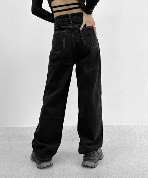 LVEU.（ラブユ.）の「Asymmetric waist design denim / アシンメトリーウエストデザインデニム（デニムパンツ・レディース・ブラック・FREE）」の3枚目の写真