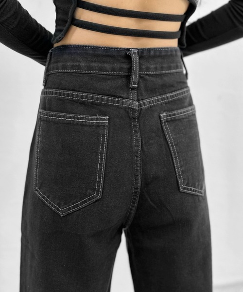 LVEU.（ラブユ.）の「Asymmetric waist design denim / アシンメトリーウエストデザインデニム（デニムパンツ・レディース・ブラック・FREE）」の7枚目の写真