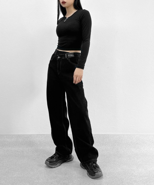 LVEU.（ラブユ.）の「Asymmetric waist design denim / アシンメトリーウエストデザインデニム（デニムパンツ・レディース・ブラック・FREE）」の13枚目の写真