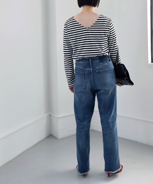 quaranciel（カランシエル）の「quaranciel:〈洗濯機可能〉2way ボーダー プルオーバー（Tシャツ/カットソー・レディース・オフホワイト/ブラック・ONE SIZE）」の6枚目の写真
