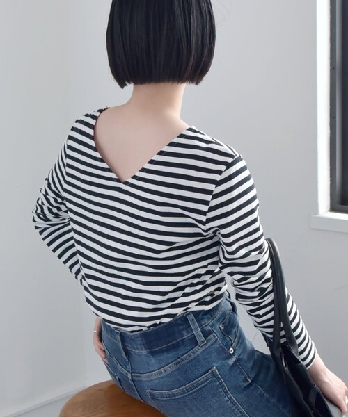 quaranciel（カランシエル）の「quaranciel:〈洗濯機可能〉2way ボーダー プルオーバー（Tシャツ/カットソー・レディース・オフホワイト/ブラック・ONE SIZE）」の17枚目の写真