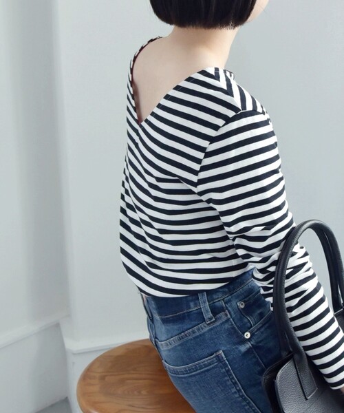 quaranciel（カランシエル）の「quaranciel:〈洗濯機可能〉2way ボーダー プルオーバー（Tシャツ/カットソー・レディース・オフホワイト/ブラック・ONE SIZE）」の11枚目の写真