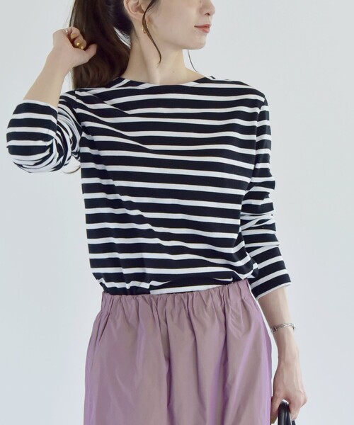 quaranciel（カランシエル）の「quaranciel:〈洗濯機可能〉2way ボーダー プルオーバー（Tシャツ/カットソー・レディース・オフホワイト/ブラック・ONE SIZE）」の12枚目の写真