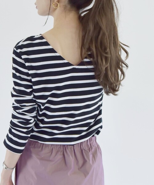 quaranciel（カランシエル）の「quaranciel:〈洗濯機可能〉2way ボーダー プルオーバー（Tシャツ/カットソー・レディース・オフホワイト/ブラック・ONE SIZE）」の8枚目の写真
