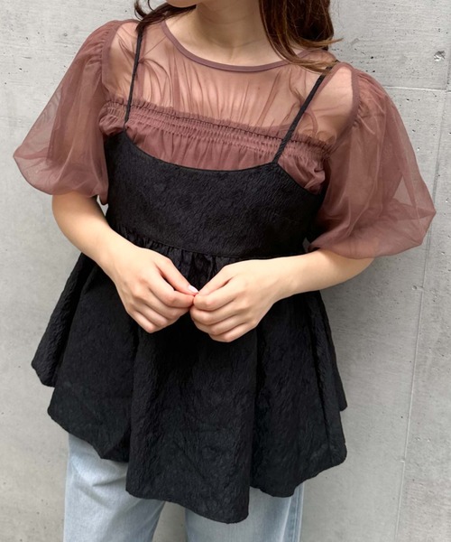 archives（アルシーヴ）の「ジャガードフレアキャミソール（キャミソール・レディース・モカ/アイボリー/ブラック・MEDIUM）」の4枚目の写真