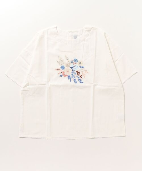 ブラウス シャツ EMAGO フラワー刺繍5分袖ブラウス レディース Emago ブラウス シャツ EMAGO フラワー刺繍5分袖ブラウス