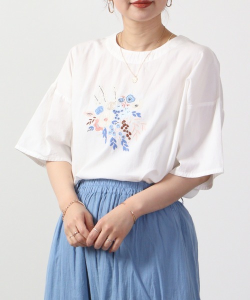 Emago(イマゴ)の「EMAGO フラワー刺繍5分袖ブラウス(シャツ/ブラウス・レディース・ホワイト/グリーン/ベージュ・FREE)」の8枚目の写真
