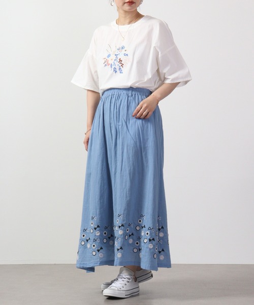 ブラウス シャツ EMAGO フラワー刺繍5分袖ブラウス レディース EMAGO フラワー刺繍5分袖ブラウス（シャツ/ブラウス）｜Emago