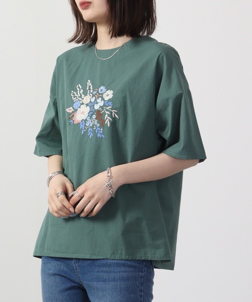 ブラウス シャツ EMAGO フラワー刺繍5分袖ブラウス レディース Emago ブラウス シャツ EMAGO フラワー刺繍5分袖ブラウス