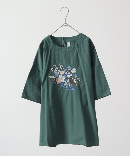 ブラウス シャツ EMAGO フラワー刺繍5分袖ブラウス レディース EMAGO フラワー刺繍5分袖ブラウス（シャツ/ブラウス）｜Emago