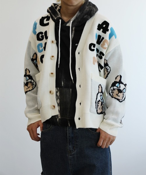 HOOK -original- 激カワ サガラ刺繍猫柄Vネックカーディガン