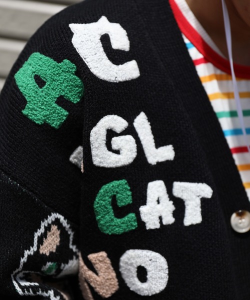 HOOK -original- 激カワ サガラ刺繍猫柄Vネックカーディガン