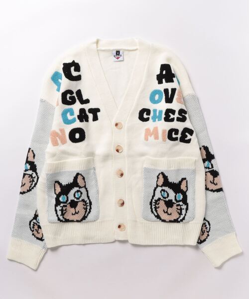 HOOK -original- 激カワ サガラ刺繍猫柄Vネックカーディガン