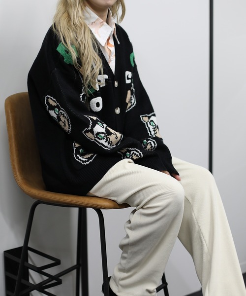 HOOK -original- 激カワ サガラ刺繍猫柄Vネックカーディガン