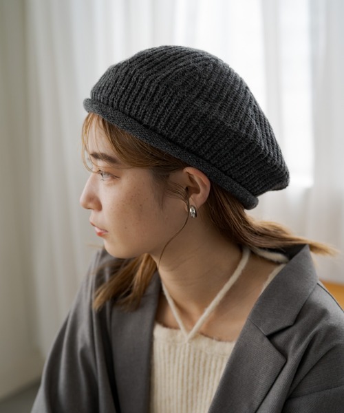 Kastane（カスタネ）の「ニットベレー帽（ハンチング/ベレー帽・レディース・チャコールグレー/ブラック/ブルー・FREE）」の17枚目の写真