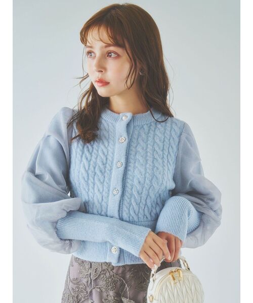 dazzlin（ダズリン）の「チュールビジュカーデニットトップス（カーディガン/ボレロ・レディース・オフホワイト/ブラック/ブルー・FREE）」の4枚目の写真