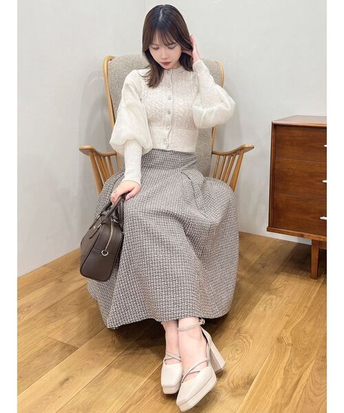 dazzlin（ダズリン）の「チュールビジュカーデニットトップス（カーディガン/ボレロ・レディース・オフホワイト/ブラック/ブルー・FREE）」の14枚目の写真