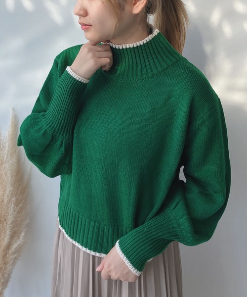 TTT 24AW ウールニット　グリーンS AS KNOW AS plus（アズノゥアズプラス）の「☆配色シンプルニットプル