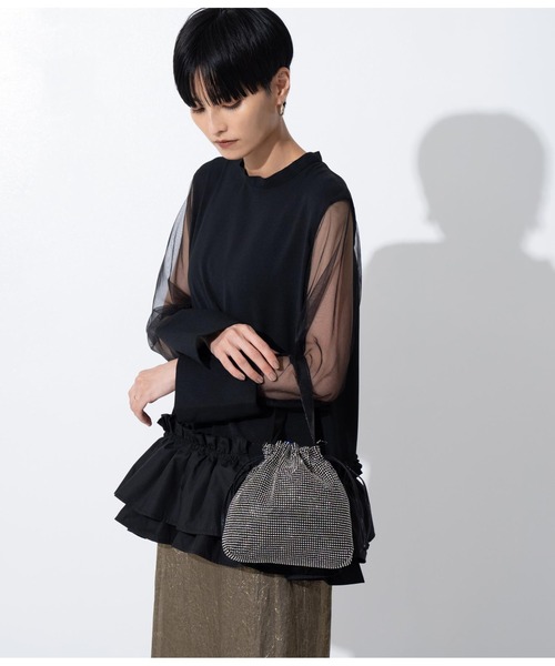 Settimissimo（セッティミッシモ）の「ラインストーン メタル 2WAY チェーン 斜め掛け　巾着バッグ（トートバッグ・レディース・ゴールド/ブラック・FREE）」の6枚目の写真