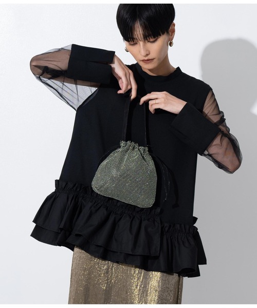 Settimissimo（セッティミッシモ）の「ラインストーン メタル 2WAY チェーン 斜め掛け　巾着バッグ（トートバッグ・レディース・ゴールド/ブラック・FREE）」の7枚目の写真