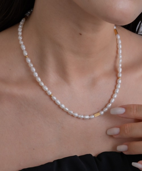 金属アレルギー/Pearl Gold Mix Necklace/サージカルステンレス 