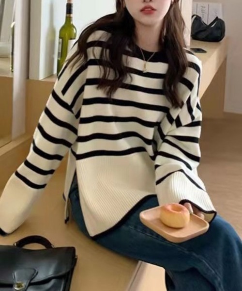 United store(ユナイテッドストア)の「ボーダールーズニットトップ(ニット/セーター・レディース・ブラック/ホワイト・FREE)」の10枚目の写真