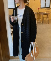ケーブル編み　ロング　カーディガン
