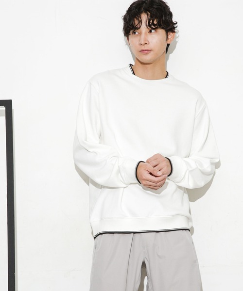 NANO universe（ナノユニバース）の「ダブルラインリブクルーネックスウェット（スウェット・メンズ・ネイビー/ホワイト/ブルーグリーン・M/S/L）」の5枚目の写真