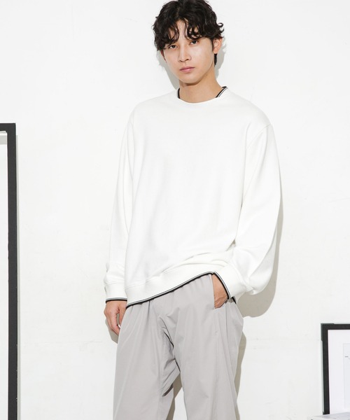 NANO universe（ナノユニバース）の「ダブルラインリブクルーネックスウェット（スウェット・メンズ・ネイビー/ホワイト/ブルーグリーン・M/S/L）」の6枚目の写真