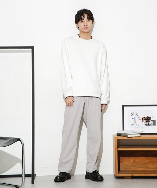 NANO universe（ナノユニバース）の「ダブルラインリブクルーネックスウェット（スウェット・メンズ・ネイビー/ホワイト/ブルーグリーン・M/S/L）」の7枚目の写真