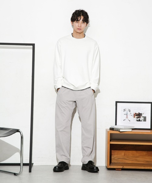 NANO universe（ナノユニバース）の「ダブルラインリブクルーネックスウェット（スウェット・メンズ・ネイビー/ホワイト/ブルーグリーン・M/S/L）」の9枚目の写真