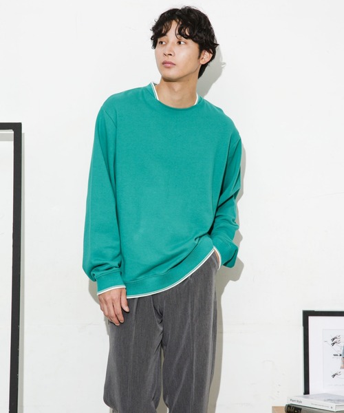 NANO universe（ナノユニバース）の「ダブルラインリブクルーネックスウェット（スウェット・メンズ・ネイビー/ホワイト/ブルーグリーン・M/S/L）」の11枚目の写真