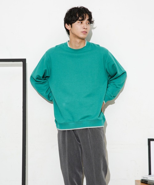 NANO universe（ナノユニバース）の「ダブルラインリブクルーネックスウェット（スウェット・メンズ・ネイビー/ホワイト/ブルーグリーン・M/S/L）」の12枚目の写真