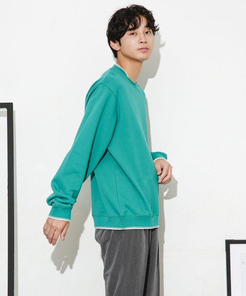 NANO universe（ナノユニバース）の「ダブルラインリブクルーネックスウェット（スウェット・メンズ・ネイビー/ホワイト/ブルーグリーン・M/S/L）」の13枚目の写真