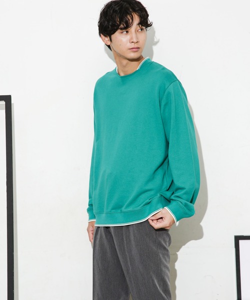 セール】ダブルラインリブクルーネックスウェット（スウェット）｜NANO