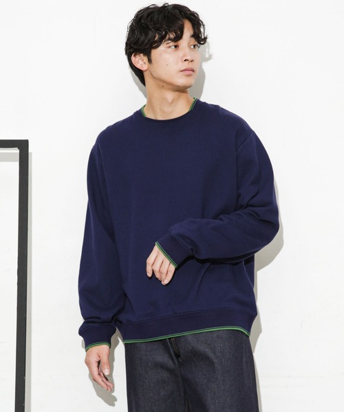 NANO universe（ナノユニバース）の「ダブルラインリブクルーネックスウェット（スウェット・メンズ・ネイビー/ホワイト/ブルーグリーン・M/S/L）」の19枚目の写真