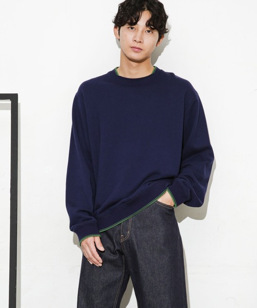 NANO universe（ナノユニバース）の「ダブルラインリブクルーネックスウェット（スウェット・メンズ・ネイビー/ホワイト/ブルーグリーン・M/S/L）」の21枚目の写真